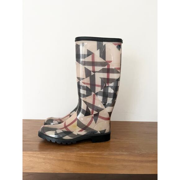 Burberry Round Toe Rubber Rain Boots Beige Women's Size 35 / 5 - Picture 4 of 16